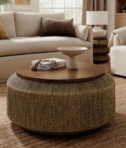 Mesa de Centro Redonda Tapizada en Mimbre Tejida a Mano con Almacenamiento, Fácil de Montar - Muebles para Sala de Estar - Product Image 2