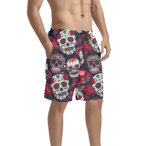 Шорты мужские пляжные быстросохнущие с карманами, забавные штаны для серфинга, пляжные, с принтом сахарного черепа, индивидуальный пошив