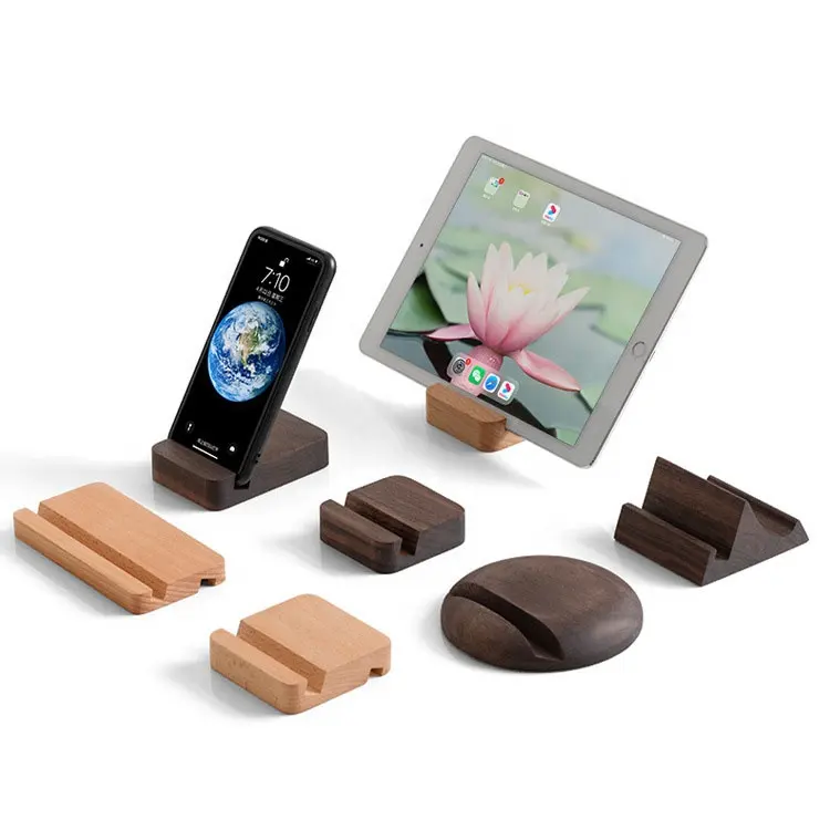 Support de téléphone portable carré en bois, Logo personnalisé, Base pour téléphone portable, en bambou, paresseux
