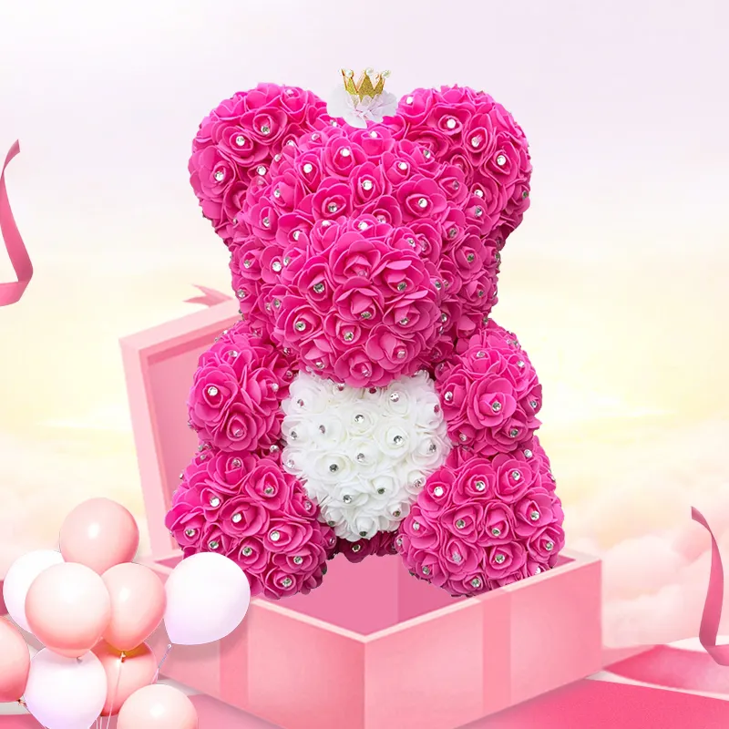 large rose bear 40cm Drop shipping Diamond Artificial Flower Teddy For Valentins's Day Mother's Day Birthday Gifts