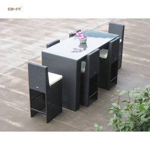 Ensemble de table et chaises de <span class=keywords><strong>bar</strong></span> BHR pour 6 personnes, <span class=keywords><strong>en</strong></span> <span class=keywords><strong>osier</strong></span>, pour l'extérieur, résistant aux intempéries, ensemble de salle à manger de jardin, meubles <span class=keywords><strong>en</strong></span> rotin, ensembles de salle à manger de patio - Product Image 4