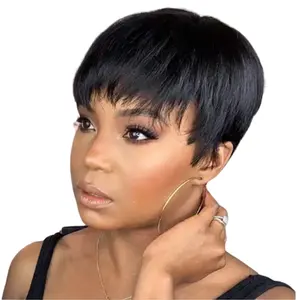 Atacado Curto Pixie Cut Senhoras Perucas de Cabelo Humano para As Mulheres Negras Máquina Feita Natural Barato Glueless Não Perucas Do Laço Do Cabelo Humano