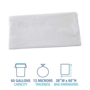 Pochettes pour poubelles industrielles Boardwalk 60 gallons, 13 microns, 38 x 60, naturelles, haute densité, emballage plat, 200/carton pour la logistique et l'entrepôt - Product Image 5