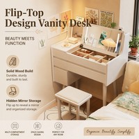 Coiffeuse Moderne Directe avec Miroir Rabattable, Convertible en Bureau, avec Rangement en Commode, Réglable, pour Chambre et Bureau à Domicile