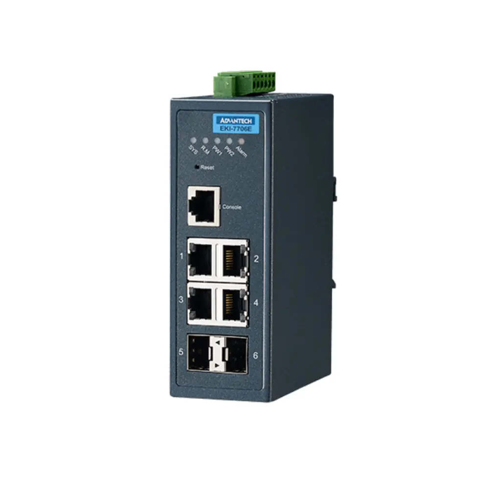 Advantech EKI-7706E-2FI 10/100/1000 Mbps 4 Portas Fast Ethernet 2SFP Gerenciado Redundante Industrial Ethernet Switch