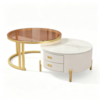 Ensemble de tables basses rondes imbriquées minimalistes italiennes modernes, plateau en pierre frittée mate, mobilier de luxe léger pour salon