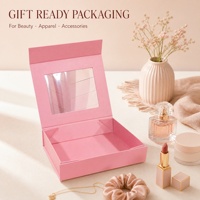 Custom pink Portable Foldable Rigid Magnetic Box Closure Lid Gift Cosmetic Packaging Paper Folding Boxes With Clear Window