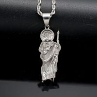Nouveau Collier Pendentif Saint Jude en Acier Inoxydable 316 avec Zircon, Design Tendance et Breloque Religieuse Glacée