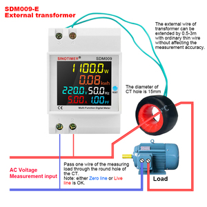 SDM009 SINOTIMER Monitor de CA 6 en 1 para Riel DIN 110V 220V 380V 100A Corriente Factor de Potencia Energía Activa KWH Frecuencia Z23 - Product Image 3