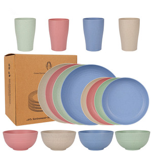 Juego de Platos de Paja de Trigo para la Cena, Vajilla Ecológica Completa, Juego de Platos, Tazas y Tazones, Accesorios de Cocina, Vajilla - Product Image 4