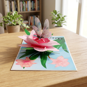 Customized Floral Origami 3D Pop-Up <b>Card</b> with Pink Flower and Dragonfly Design for <b>Graduation</b> and Home Decoration - Product Image 4