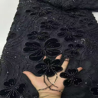 Nouvelle arrivée, dentelle de haute qualité pour mariage, dentelle à fleurs 3D brodée, dentelle noire avec perles pour mariages