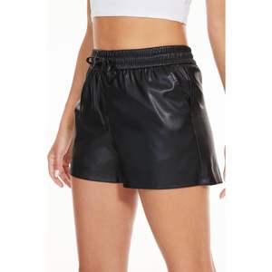 Fahsyee femmes taille haute noir Faux cuir Shorts décontracté jambes larges tailles S-XXL coton Bermuda & Hot Shorts motif - Product Image 4