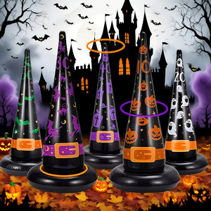 TANYOZHE Juego inflable de lanzamiento de anillos con sombrero de bruja, juguete para fiesta de Halloween para niños y familias, juego interactivo, juego de 5 piezas - Product Image 1