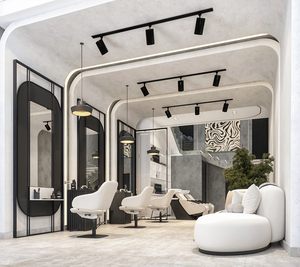 Estación de salón personalizada moderna con iluminación LED para Estilismo de belleza, muebles de diseño de Barbería para peluquerías - Product Image 2