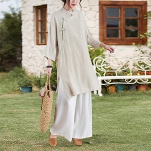 Robe longue décontractée pour femme en mélange lin-coton, col en V, manches courtes, coupe trapèze, écologique, respirante, lavable, coupe classique - Product Image 6