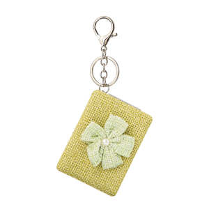 Rectangle Fabric <b>Compact</b> <b>Mirror</b> Keychain Lace Bow Pearl Covered Metal Frame Single Sided Pocket <b>Mirror</b> Custom Logo - Product Image 3