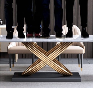Table de salle à manger fixe en acier inoxydable, avec plateau en marbre, de haute qualité - Product Image 4