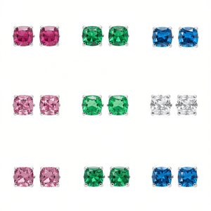 Orecchini a Perno E605 con Cristallo Blu, Montatura Geometrica a Griffe, Unisex, Classici per Uso Quotidiano - Product Image 1