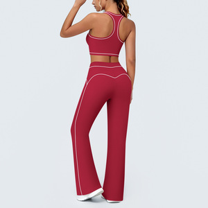 Durable <strong>Plus</strong> <strong>Size</strong> Nylon Yoga Sport Set High Waisted Wide Leg Trousers Crop Sports Bra Butt Shaping Seamless Recyclable Ruched - Product Image 5