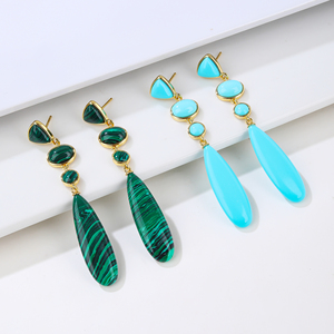 Orecchini Pendenti da Donna alla Moda con <span class=keywords><strong>Malachite</strong></span> e Turchese, Eleganti <span class=keywords><strong>Gioielli</strong></span> a Goccia - Product Image 2