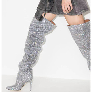 Bottes longues tendance style western avec strass, talon tube, grandes tailles, au-dessus du genou, cuissardes - Product Image 3