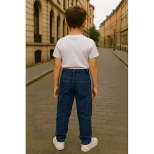 Jean cargo Adrenaline pour garçons, coupe droite, délavage moyen, 5 poches, style décontracté, pantalon pour enfants - Product Image 3