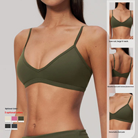 Soutien-gorge de sport pour femme avec logo personnalisé, brossé, col en V, coussinets push-up, maintien léger, respirant, haute élasticité, vêtements de sport OEM