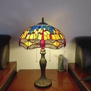 European Style 16'' Stained Glass Dragonfly Design Resin Base <b>Table</b> <b>Lamp</b> for <b>Study</b> Room Dinning Room Living Room - Product Image 1