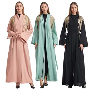 2023 Fashion Front Open Shoulder embroidery Women Muslim Abaya Elegant Luxury Design Bead Dubai Gril Kaftan for Turkey