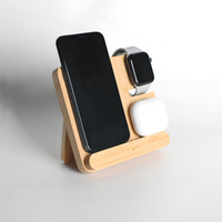 Support de charge sans fil multifonctionnel 3-en-1 en bambou avec port Type-C, prend en charge 15W pour téléphones mobiles, montres intelligentes, écouteurs