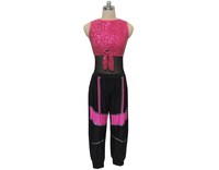 Vêtements de danse OEM pour filles, haut ajusté sans manches à paillettes, justaucorps en maille noire, pantalon hip-hop long et ample, scène de danse pour enfants