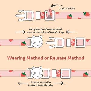 Modisches rosa Baumwoll-Breakaway-Katzen halsband Rosa Erdbeeren und weißer herzförmiger Anhänger Nettes Kätzchen-Katzen halsband - Product Image 5