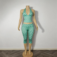 Nouvelle collection saisonnière : Ensemble décontracté quotidien avec haut sans manches à col halter et pantalon capri, disponible en gros, logo personnalisé