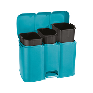 Bidone per rifiuti a tre scomparti da 13,8 e 13 litri Delfino con apertura a pedale per la raccolta differenziata - Product Image 1