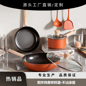 Juego de sartenes antiadherentes de cerámica Deshilang Hongyun de 6 piezas con tapa y cuchara - Product Image 5