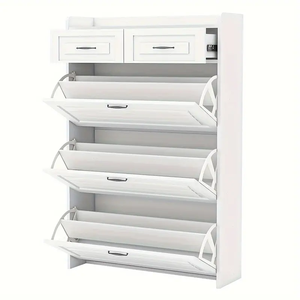 Sleek White Wooden Design Space-Saving Flip-Style <strong>Narrow</strong> <strong>Shoe</strong> <strong>Cabinet</strong> Perfect for Corridors - Product Image 1