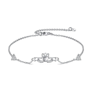 Vente en gros de bijoux, bracelet en argent sterling 925 avec nœud celtique et chaîne à maillons Cladda pour femmes - Product Image 1