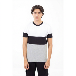 Camiseta de Manga Corta para Hombre, Cuello Redondo, Corte Regular, Diseño Sólido con Detalles en Contraste, Tejido Casual - Product Image 1