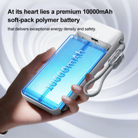 Batterie externe remplaçable 1260110, chargeur portable 10000mAh, 22.5W, câbles intégrés, écran LED, lumières d'urgence, Powerbanks