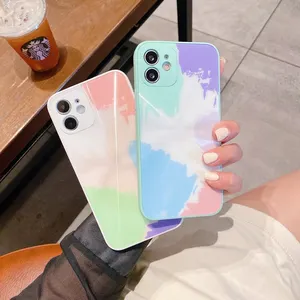 Candy Casing Ponsel Kamuflase Warna-warni, Casing Penutup Belakang Ponsel Polikarbonat TPU Minyak Semprot Pola CD Warna-warni untuk iPhone XS Max/11/12 Pro Max