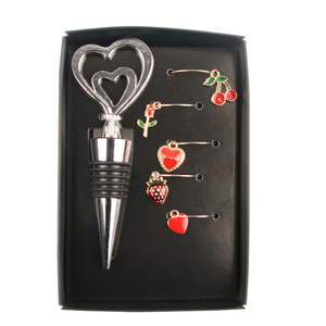 Double Heart Silicone <b>Wine</b> <b>Stopper</b> Kit With Decorative Charms Valentine's Day Gift Box Medium Size Indoor Use - Product Image 1
