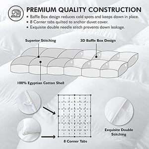 Piumino di Lusso 100% Cotone Misura Queen, Peso Imbottitura 48 Oz, Design a Cassetta, Bianco Tinta Unita, <span class=keywords><strong>Piuma</strong></span> <span class=keywords><strong>d</strong></span>'<span class=keywords><strong>Oca</strong></span> e <span class=keywords><strong>d</strong></span>'Anatra per la Casa - Product Image 4