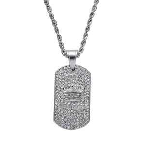 SN196 Collana con Ciondolo Corona Regina in Acciaio Inossidabile Placcato Oro con Cristalli, Catena a Corda, Gioiello Unisex Hip Hop, Regalo - Product Image 1