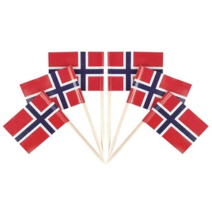 Palillos de Dientes con la Bandera de Noruega, Mini Decoración de Papel para Cupcakes Impresa Personalizada para Fiestas y Cócteles, Pequeños Palillos de Dientes Noruegos - Product Image 1