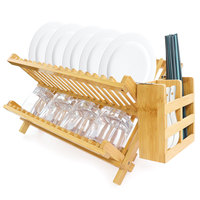Égouttoir à vaisselle pliable moderne en bambou durable à 2 niveaux avec support de séchage pliant pour cuisine