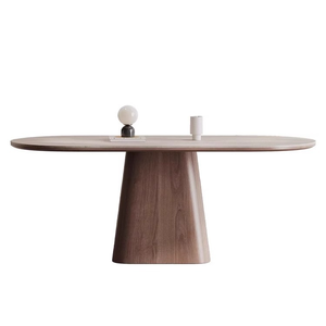 Nordic Style Oval Dining Table with Stone Slab <strong>Tabletop</strong> and Solid Wood Base for Dining Room - Product Image 4