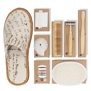 Ensemble de sept pièces recyclables personnalisées Kit de brosse à dents en bambou jetable pour hôtel Boîte en papier kraft écologique Ensemble de commodités pour hôtel - Product Image 1