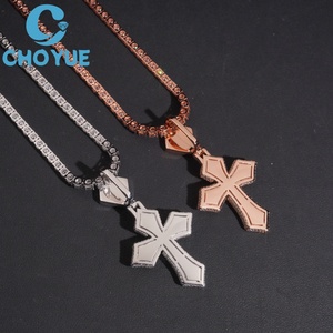 Iced Out Colorful Moissanite Cross <b>Pendant</b> <b>Solid</b> 925 Silver Rose <b>Gold</b> Plated Hip Hop Jewelry Unisex Everyday Wear - Product Image 2