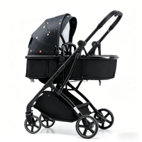Poussette 2-en-1 Weilebao, pliage facile, pliable automatiquement, cadre en alliage d'aluminium léger, roues à 360°, capacité de charge de 15 kg